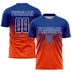 Maillot de football personnalisé orange royal-blanc par sublimation